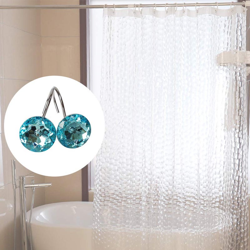 EleCharm 12 Pcs Bling Rhinestones Shower Curtain Hooks Bathroom Rolling Hooks (Blue Green) - Image 2